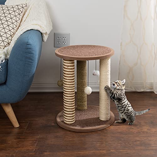 Cat Scratching Post - 3 Scratcher Posts with Carpeted Base Play Area and Perch - Furniture Scratching Deterrent for Indoor Cats by PETMAKER (Brown) - Image 6