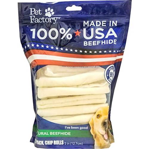 Pet Factory 100% Made in USA Beefhide Chip Rolls Dog Chews, Natural Flavor, Treats for Small & Medium Dogs - 5", 22 Count/1 Pack