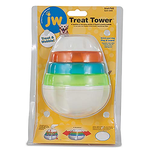 JW Pet Company 43505 Treat Tower Toys for Pets, Small, White/Rings of Blue, Orange, Green