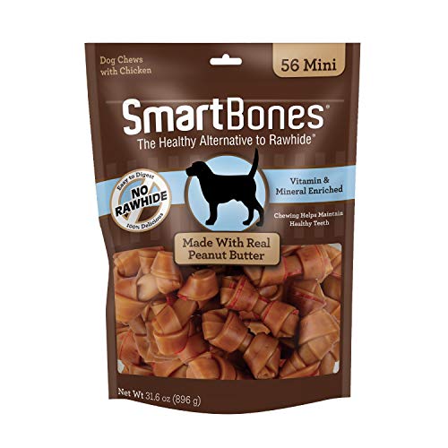 SmartBones Mini Peanut Butter Bones, Rawhide-Free Chews for Dogs, 56-Count (SBPB-00457)
