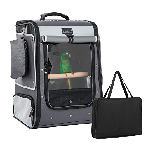 Bird Carrier Larger Size, 3 Level Adjustable Height Standing Perch, 2 Feeder Bowls and Great Ventilation, Fit for Large Sized Birds