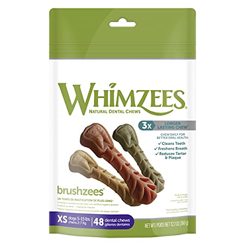 WHIMZEES Natural Grain Free Daily Dental Long Lasting Dog Treats, Brushzees, Extra Small, Bag of 48