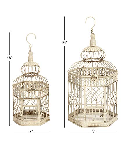 Deco 79 Vintage Metal Birdcage, Set of 2, 21", 18"H, Cream - Image 4