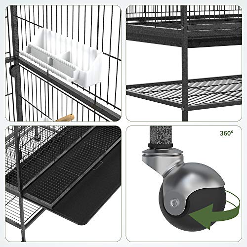 YINTATECH 52-inch Wrought Iron Flight Bird Parakeet Parrot Cage for Large Cockatiel, Canary, Finch, Lovebird, Parrotlet, Conure, Pigeons, African Grey Quaker, Birdcage with Rolling Stand - Image 5