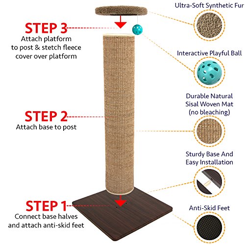 Kitty City Premium 32 inch Tall Woven Sisal Carpet Cat Scratching Post, Cat Scratching Furniture, Cat Post, 15.8 x 15.8 x 32 inches, Model Number: CM-0262-CS01 - Image 3
