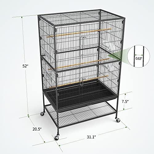 YINTATECH 52-inch Wrought Iron Flight Bird Parakeet Parrot Cage for Large Cockatiel, Canary, Finch, Lovebird, Parrotlet, Conure, Pigeons, African Grey Quaker, Birdcage with Rolling Stand - Image 3