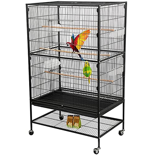Bosely Standing Wrought Iron Large Bird Cage for Parrot Lovebirds Finch Canary ,with Rolling Stand