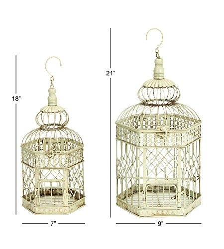 Deco 79 Vintage Metal Birdcage, Set of 2, 21", 18"H, Cream - Image 3