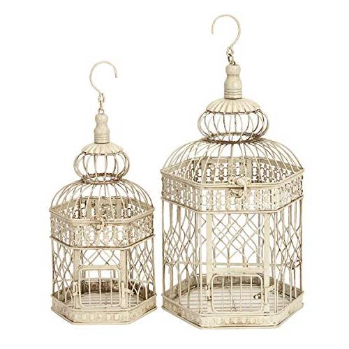 Deco 79 Vintage Metal Birdcage, Set of 2, 21", 18"H, Cream