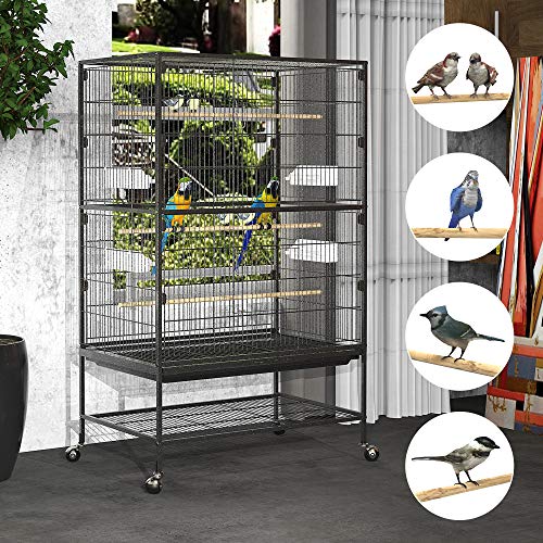 YINTATECH 52-inch Wrought Iron Flight Bird Parakeet Parrot Cage for Large Cockatiel, Canary, Finch, Lovebird, Parrotlet, Conure, Pigeons, African Grey Quaker, Birdcage with Rolling Stand - Image 4